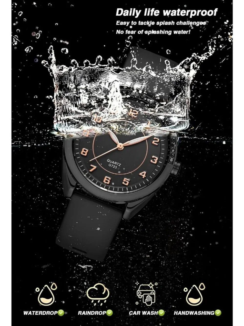 Women's Black Silicone Strap Waterproof Analog Quartz Easy Read Dial Wrist Watch